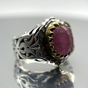 Natural Ruby 925 Sterling Silver Crown Ring